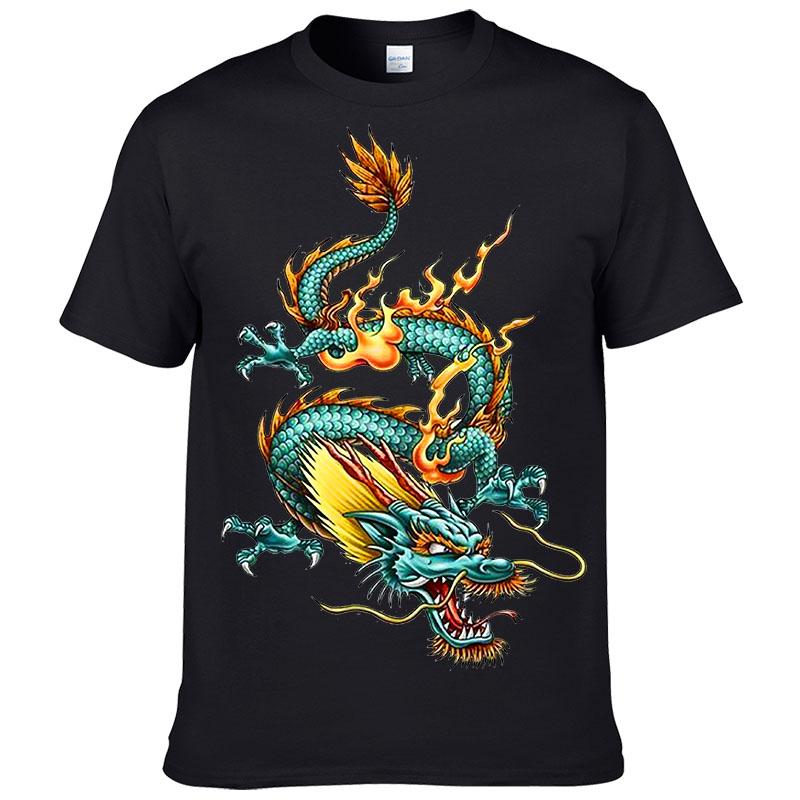 

2024 Summer New Fashion O-neck Short Sleeve T-shirt Men Dragon Print T Shirt Casual Cotton tshirt Hombre Clothing Men s F193 4XL