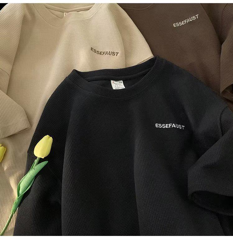 Men's Japanese Trendy Waffle Half-Sleeve Loose Casual T-Shirt