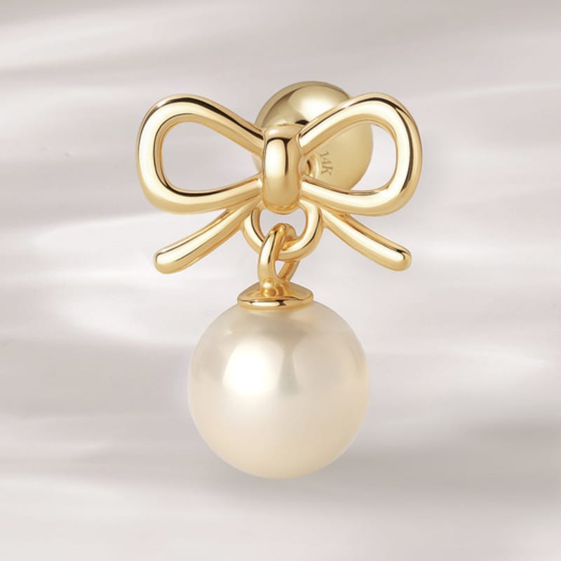 JEWNEL 14K Cute Mini Ribbon Pearl Drop Piercing Earrings