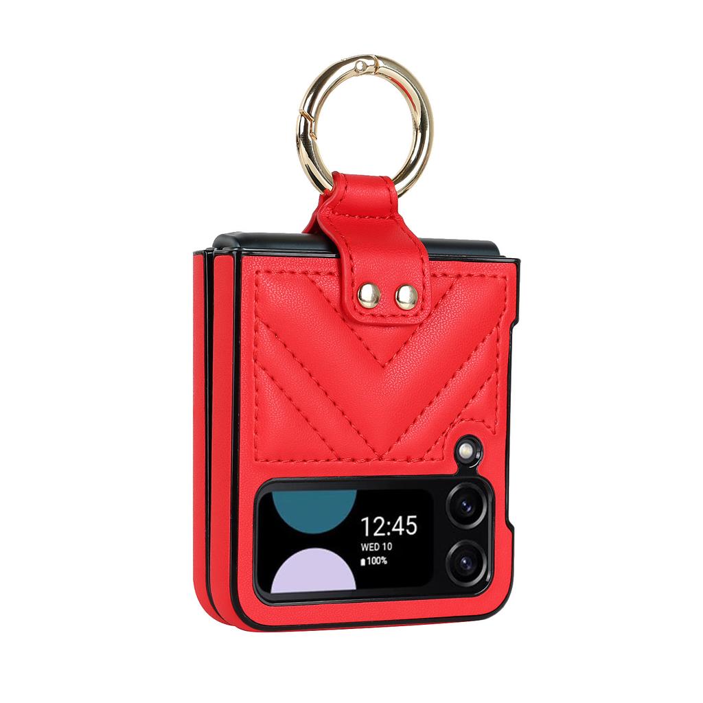 Applicable to Samsung Zflip4 Rhombus Folding Ring Mobile Phone Case Zflip3 Women's Fashion All-Inclusive Ring Leather Case