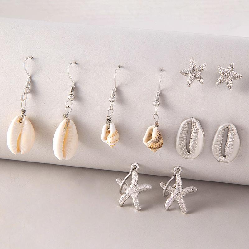 Bohemian Shell Starfish Earrings Set Beach Wind Conch Scallop Earrings Earrings Accessories Women