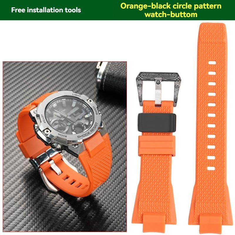 for Casio GST-B400 Series Rubber Waterproof Sports Strap Steel Heart Upgraded Steel Ring Pattern Buckle Strap
