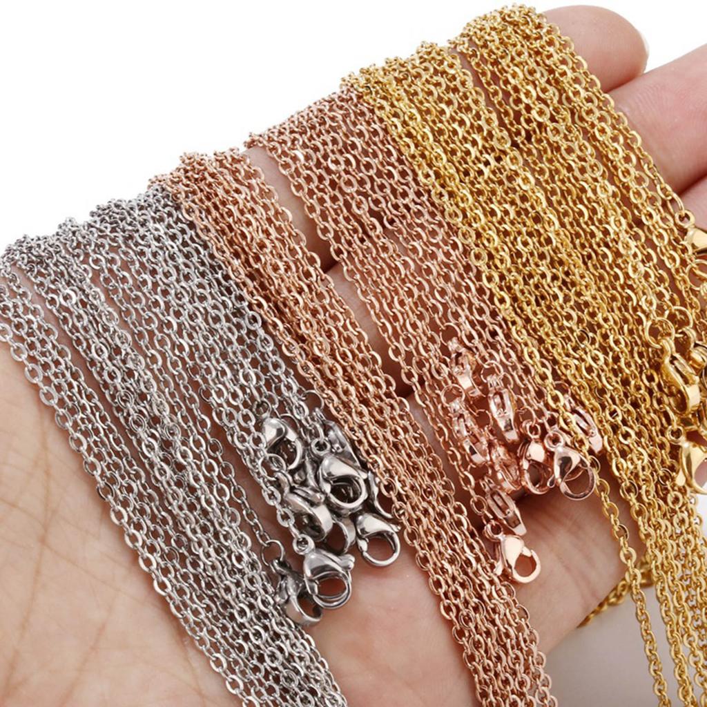 10 Pcs Metal Thin Necklace Chain with Lobster Claw Clasps Flat O Chain Necklace Accessories for DIY Jewellery Making