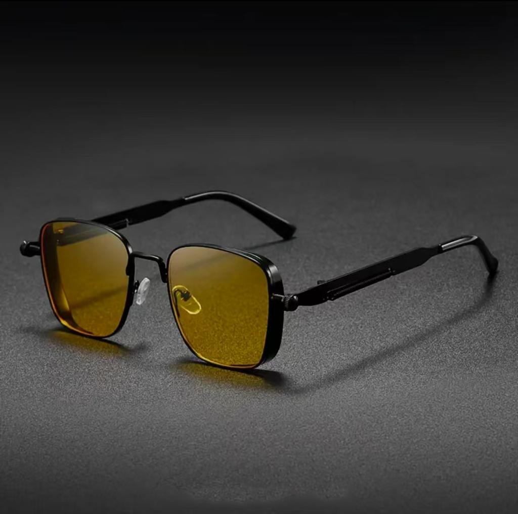 Retro Cool Steampunk Square Metal Frame Glasses With Spring Temples For Men Women Party Vacation Travel Driving Fishing