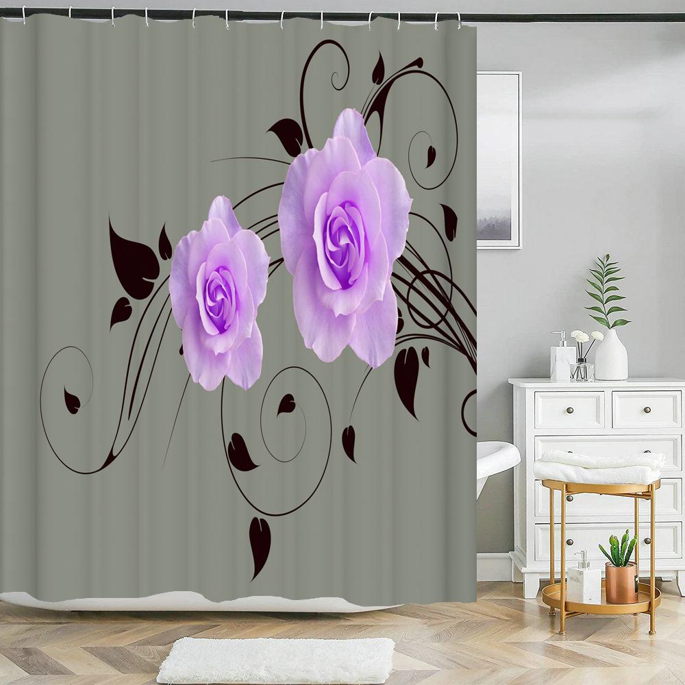 Beautiful Flowers Shower Curtains Floral Printed 3D Curtain For Bathroom Polyester Fabric Waterproof Bathroom Curtain with Hooks