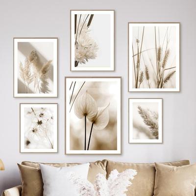 Beige Paesaggio Poster Dente di leone Coniglio Canna Fiore Foglia Stampa artistica su tela Pittura Immagini murali Soggiorno Decorazioni per la casa