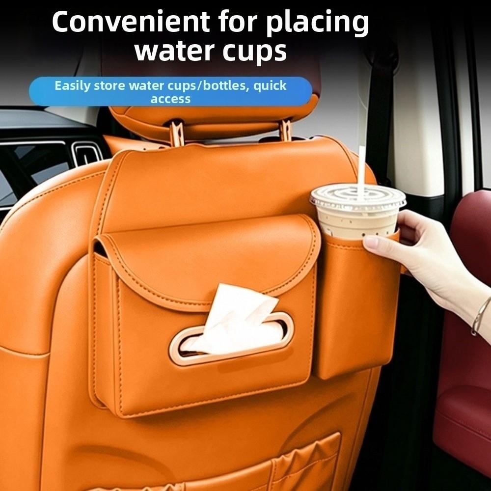 With Cup Holder Rear Seat Storage Bag PU Leather Car Tissue Box Rear Storag