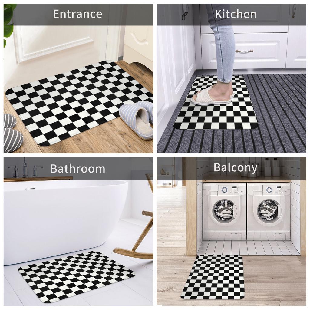 Classic Checkerboard Front Door Mat Anti-Slip Indoor Absorbent Chess Board Doormat Kitchen Bedroom Entrance Rug Carpet