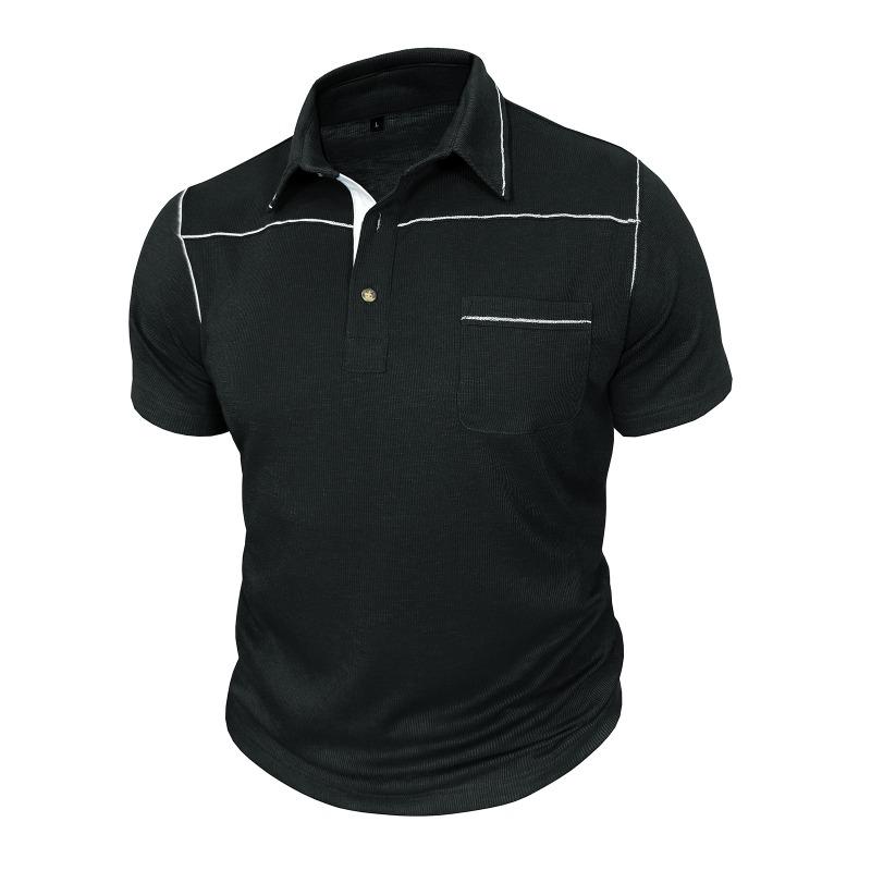 Mens Plus Size Fashion Turn Down Collar Short Sleeve Pocket Polo Shirt