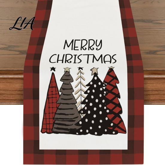 Dining Table Runner Christmas Runner, Xmas Tree Ball Reindeer Print Seasonal Accessories Tablecloth, Winter Holiday Party Decoration Coffee