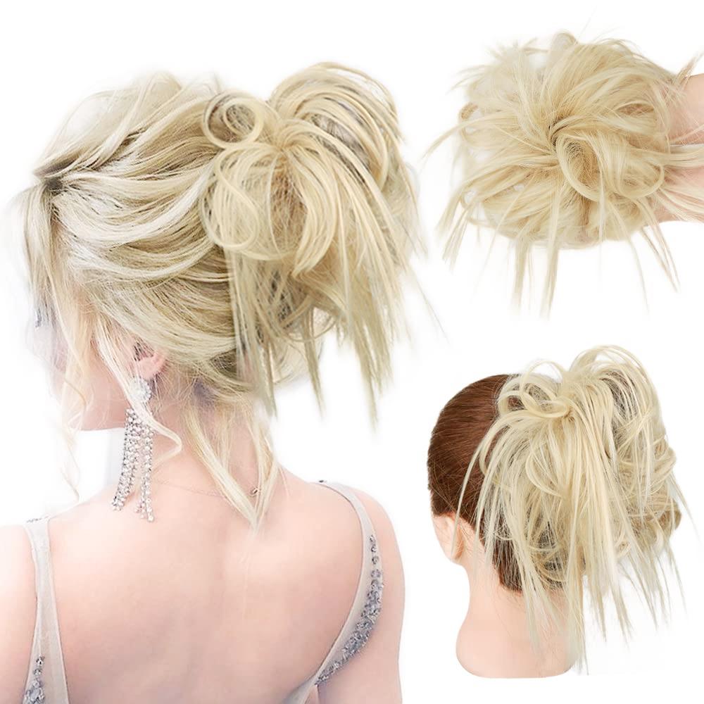 Tousled Updo Messy Bun Ponytail With Elastic Rubber Band Synthetic Scrunchies Hairpieces for Women