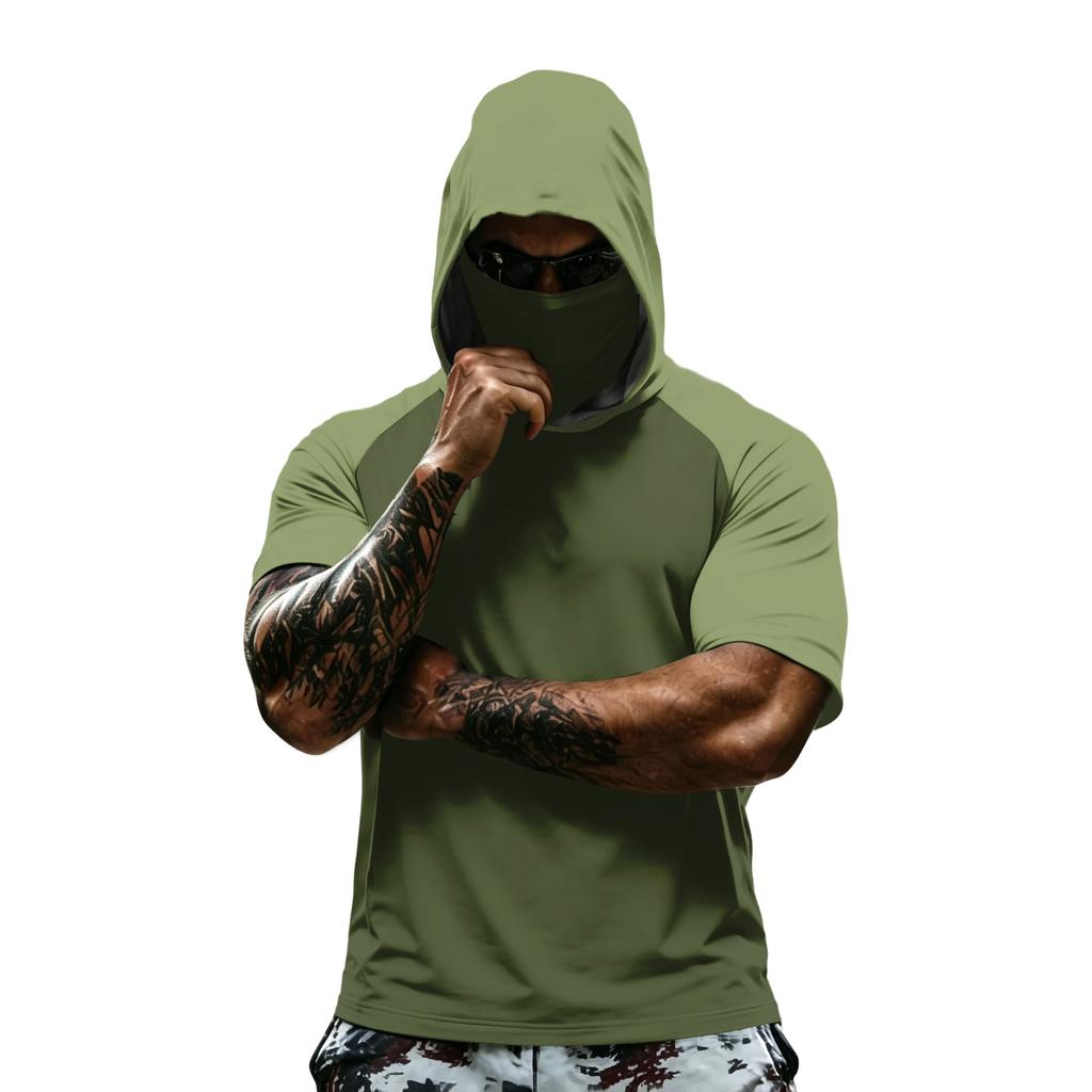 Men's Short Sleeve Hooded T Shirt Lightweight Raglan Athletic Top Casual Loose Fit Pullover Tee for Sports Workout
