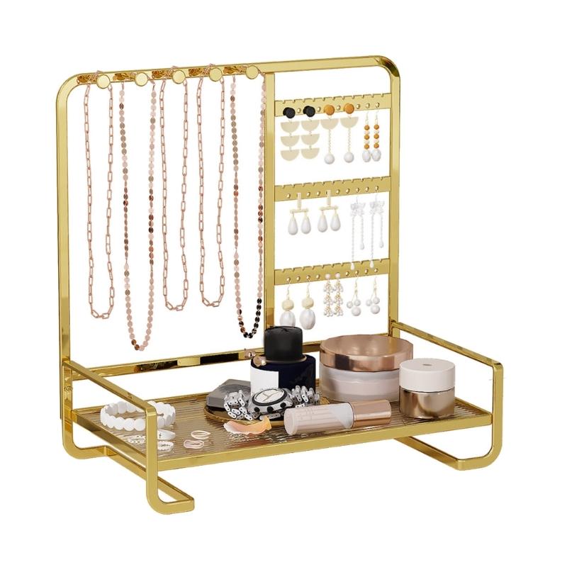 Elegant Metal Jewelry Stand with Tray Stylish Jewelry Stand Organizers Display Rack for Modern Home Accessory Storage