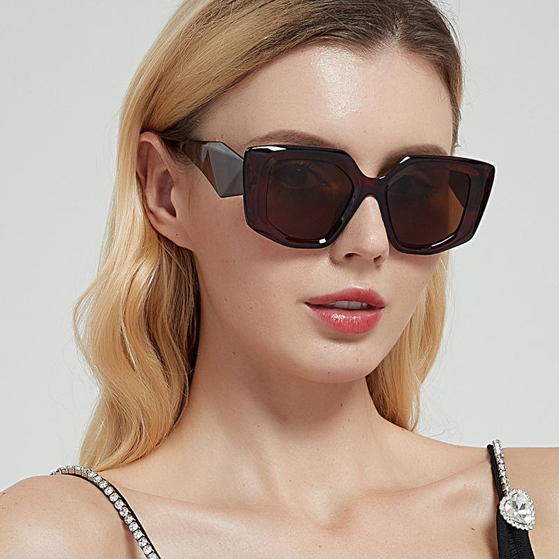 Fashion Square Large Frame Sunglasses Women'S Round Face Ins Street Shooting Brown Sunglasses Anti-Ultraviolet Tide
