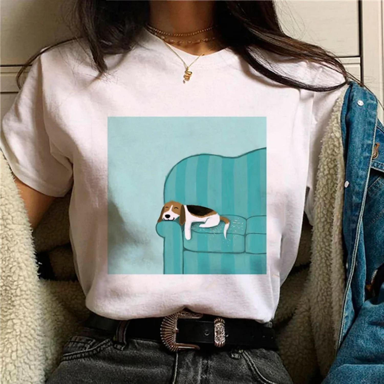 

Beagle Top Women Streetwear T-shirts Girl Designer Clothes Cute Dogs Short Sleeve Causal Tops XXXXXL білий