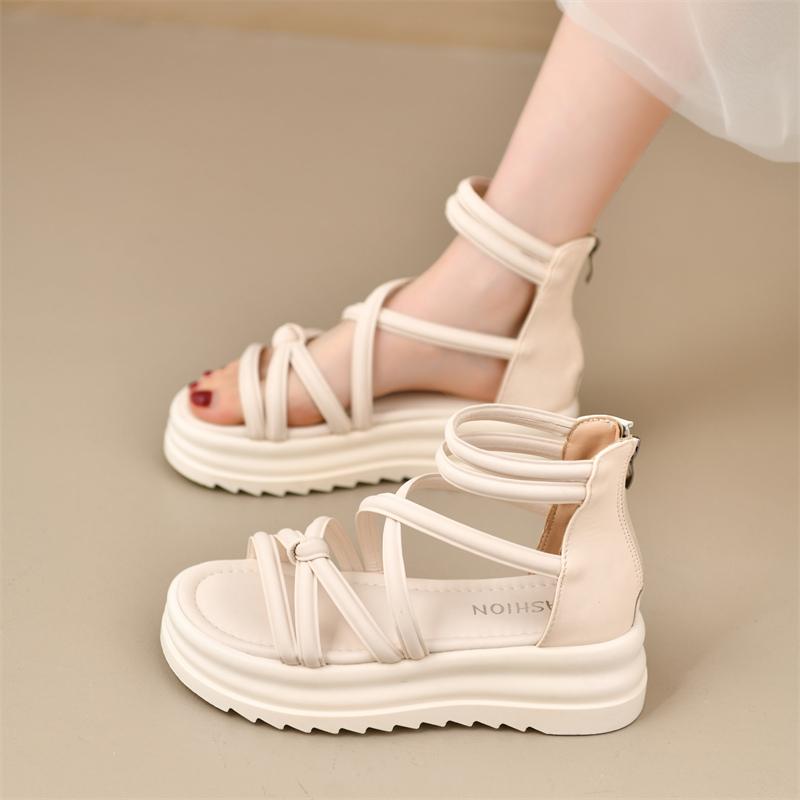 

Fashion 2025 Summer New Women s Sandals Increased Inner Heel Wedge Sunglasses Thick Base Lightweight Anti-slip Fairy Student 35 бежевый