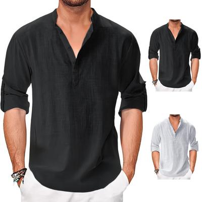 Four Seasons Long Sleeve Loose Button Cotton Hemp Cardigan Shirt Man