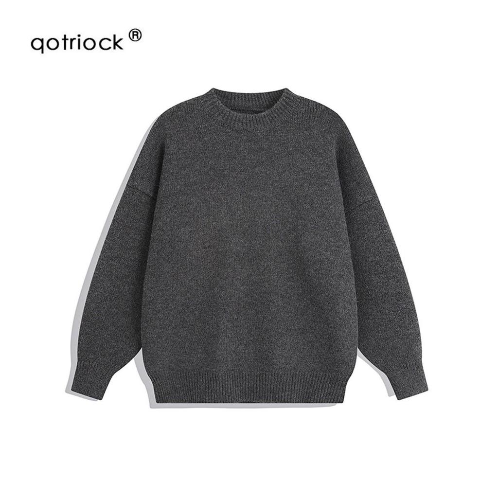 Men's Solid Color Round Neck Knit Sweater - Warm, Thick, and Versatile for Spring and Autumn