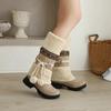 Winter Warm Mid-heel Women's Snow Boots Thick-soled Furry Ball High Boots Big Child Student Warm Ladies Knight Boots