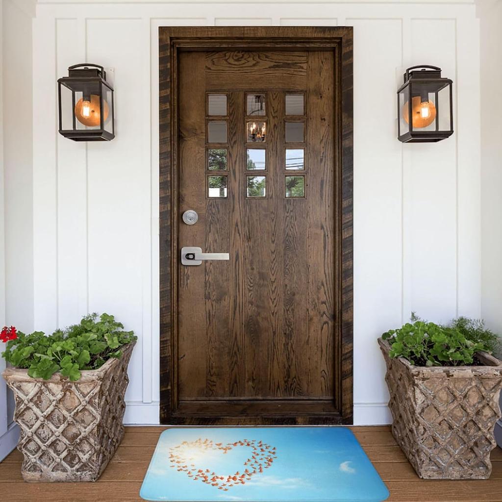 Bird Love Heart Art Print Front Door Rug for Indoor Outdoor Entrance,Welcome Mat with Flannel Fabric