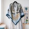 oversized beige flower travel sunscreen sunshade cotton and linen scarf women's silk scarf 111cm large square scarf shawl dual-purpose