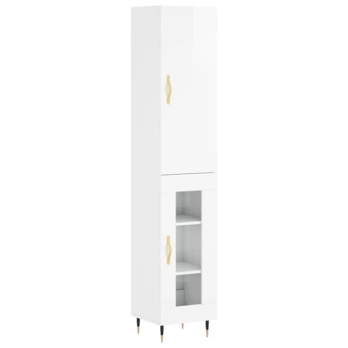VidaXL Buffet haut Blanc brillant 34,5x34x180 cm Bois d'ingénierie 3199027