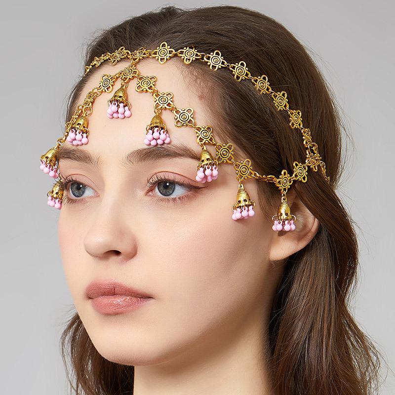 Vintage Ethnic Style Tassel Forehead Chain Headpiece , Creative Fashion Hair Accessories for Women , Bohemian Tribal Hea