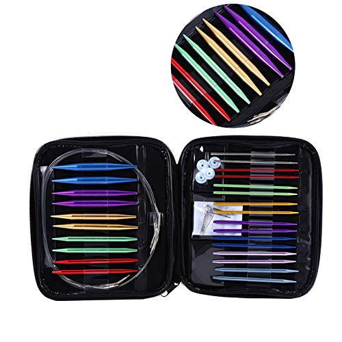 27-Piece Set of Circular Knitting Needles, Knitting Needles, Aluminum Knitting Needles, Rust-Resistant, Craft Supplies, with PU Bag