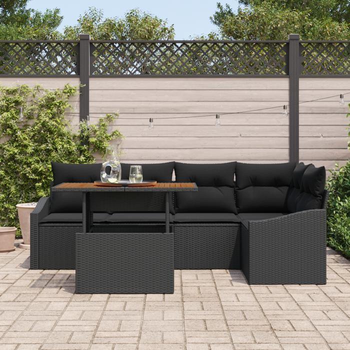 VidaXL Canapé de jardin 6 pièces avec coussins noir en poly rotin 3358578