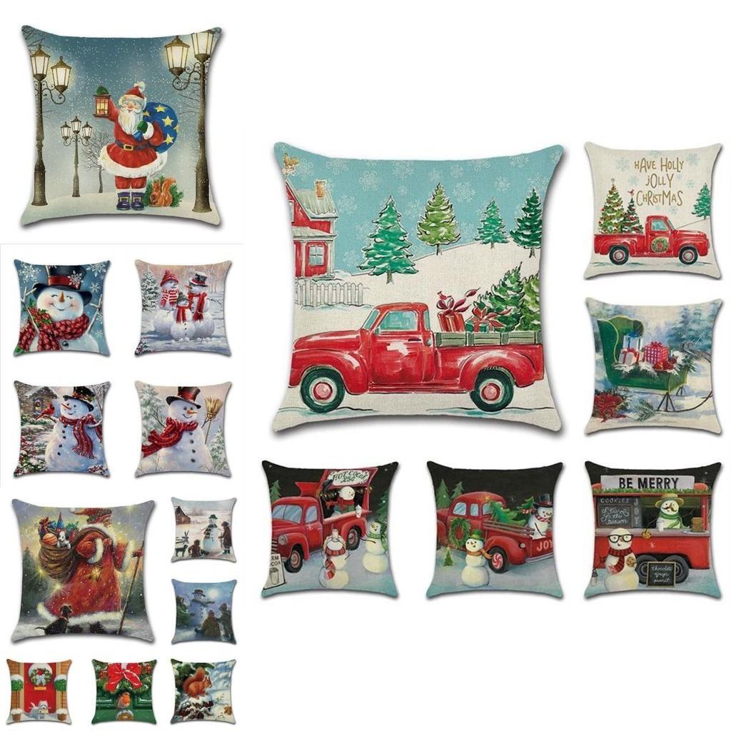 Festive Christmas Cushion Cover Featuring Charming Snowman And Santa Claus Design For Cozy Home Decor