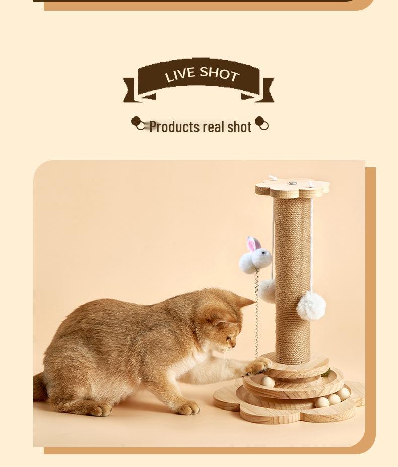 Durable Solid Wood Sisal Cat Scratching Post & Toy - Self-Entertainment and Boredom Relief for Cats