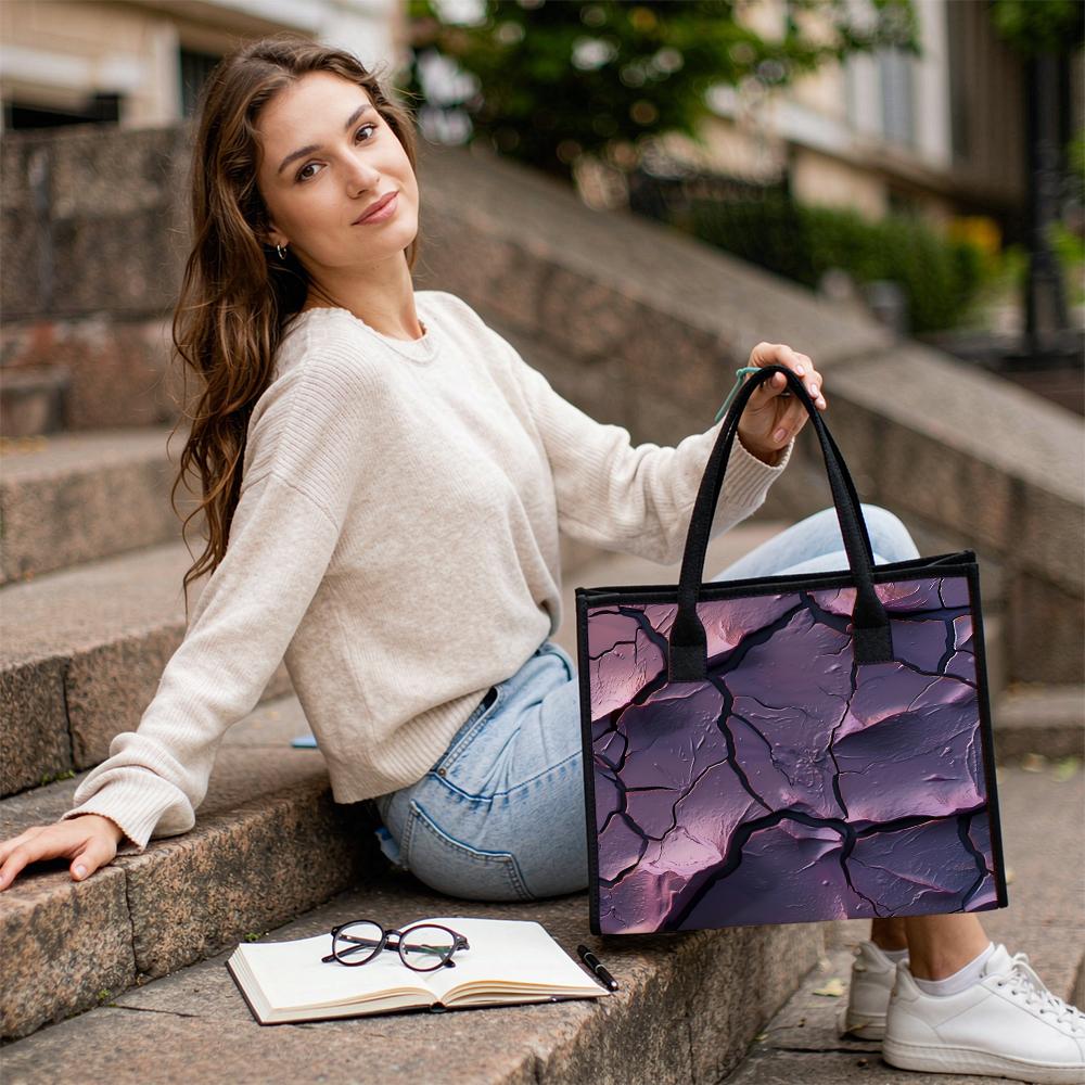 Purple Cracked Pattern Tote Bag Large Capacity Casual Handbag for Daily Shopping Travel Use