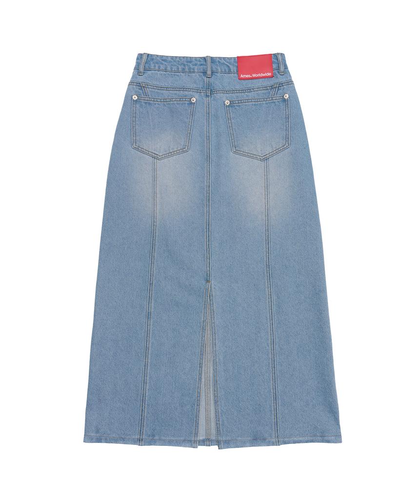 AMES-WORLDWIDE Curved Line Denim Long Skirt Light Blue