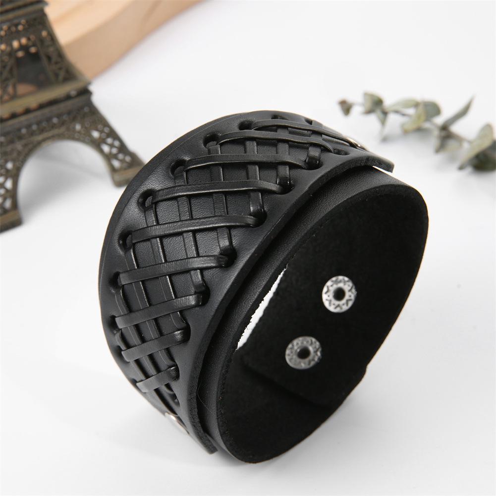 Men's European & American Retro Genuine Leather Punk Braided Bracelet - Multi-Layer, Adjustable.