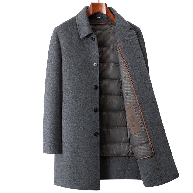 Herren Mittellanger Doppelseitiger Kaschmirwollmantel - Herbst/Winter Verdickter Papas Leichter Business-Übermantel