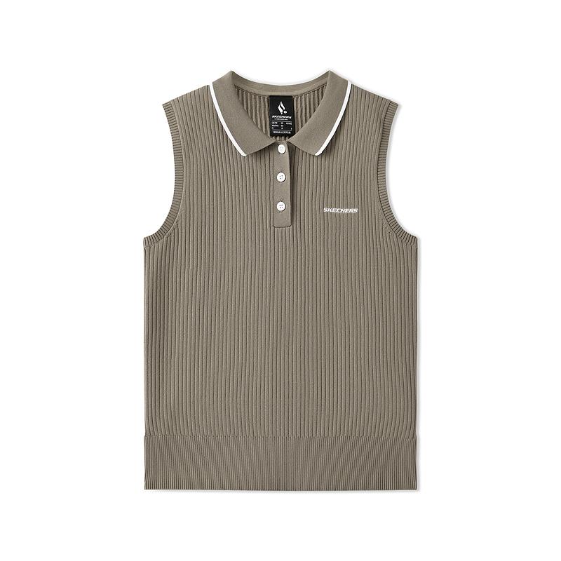 Skechers Warm And Comfortable Knitted Casual Polo Vest Women Vests Gray-Walnut L225W025-00YF 0