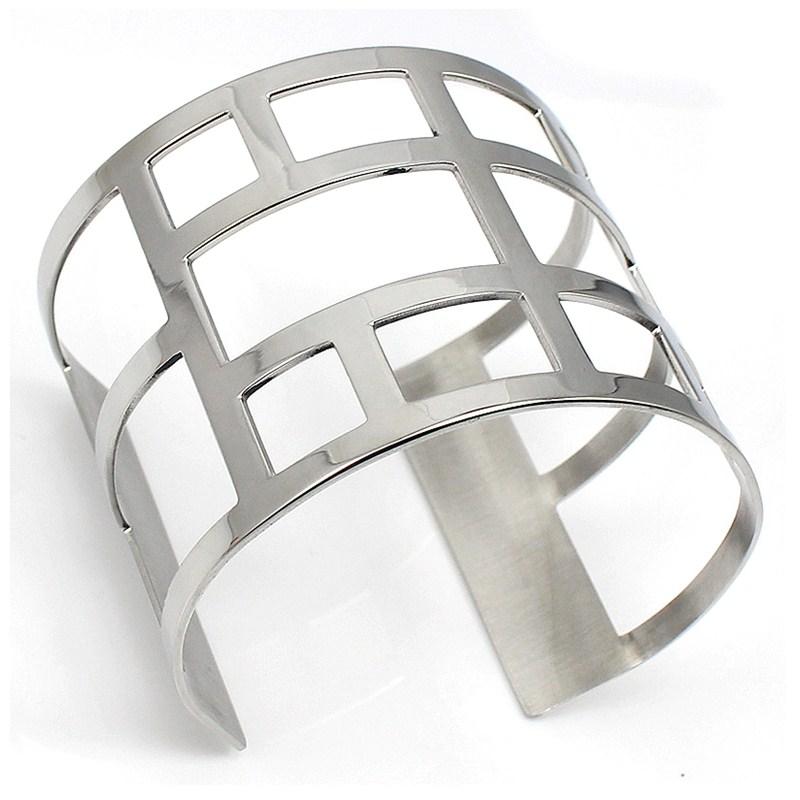 

Silver Color Women Fashion Jewelry Bracelet Stainless Steel Hollow Grid Bangle Punk Style 1
