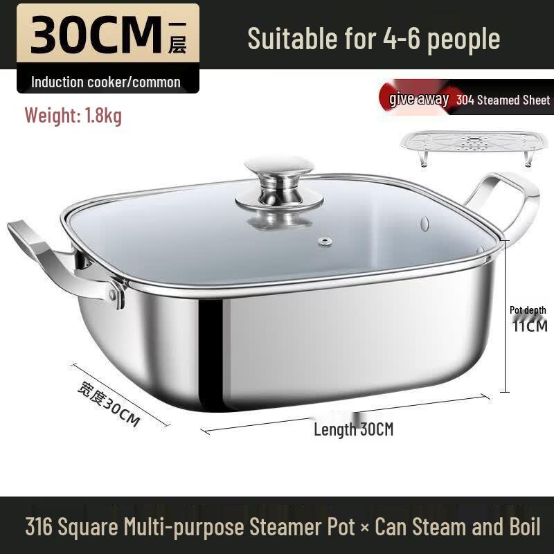 JIESITONG 304 Stainless Steel Square Steamer Pot