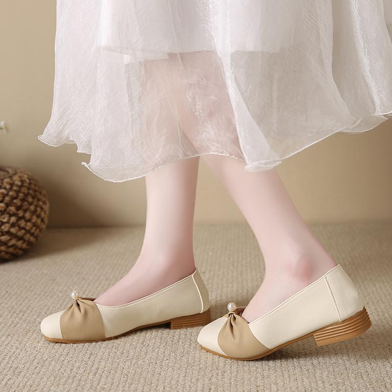 Fashion CRLAYDK Shoes for Women Fashion Dressy Punps and Loafers with Low Chunky Heel Work Slip On Lady Leather Comfort Moccasins