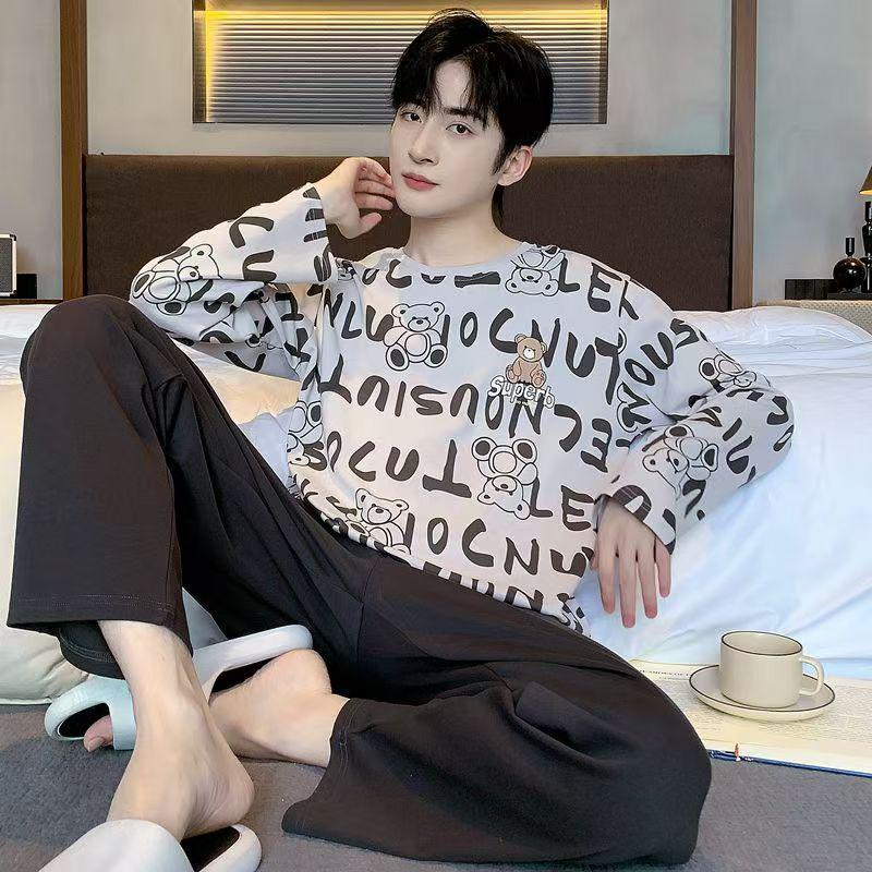 Herren Langarm Pyjama Set, Frühling/Herbst Freizeitstil, Draußen tragbar