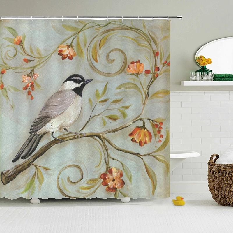 Retro European Shower Curtain ,Flowers Printed Bath Curtain Polyester Fabric Western Style Home Bath Decor Curtains With Hooks