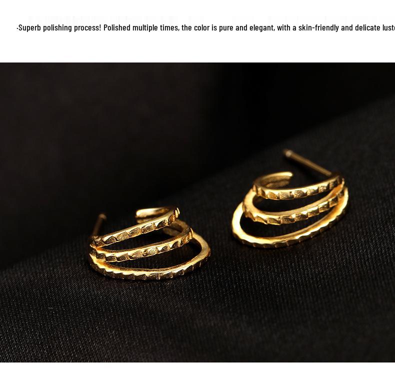 Banyan Tree S925 Silver Korean Trend Three-Layer C-Shaped Earrings - Simple, Elegant Style for Women