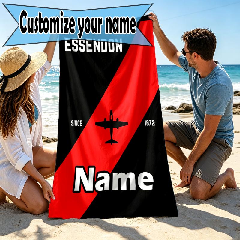 Custom Name Personalized Essendon Football Print Beach Towel, for Trip Camping Beach Party Home Decor, Birthday Gift for Family & Friends