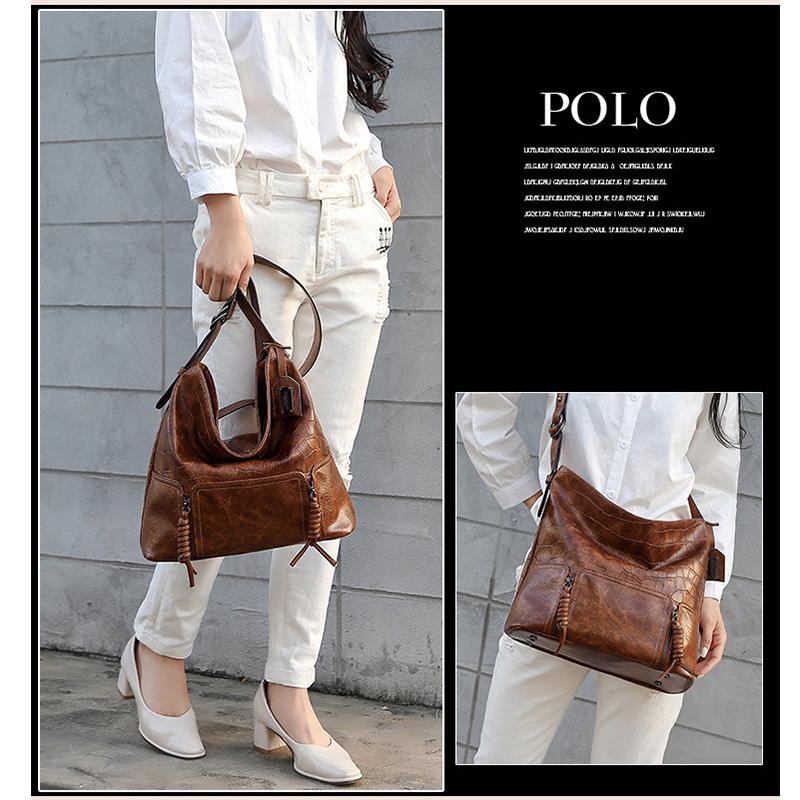 Ladies Casual Fashion Retro Tote Bag Soft Leather One-shoulder Messenger Underarm Bucket Large-capacity Bag