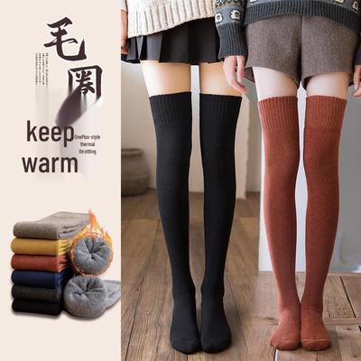 Korean Style Women's Fleece-Lined Over-the-Knee Socks - Thick, Warm Terry for Autumn/Winter