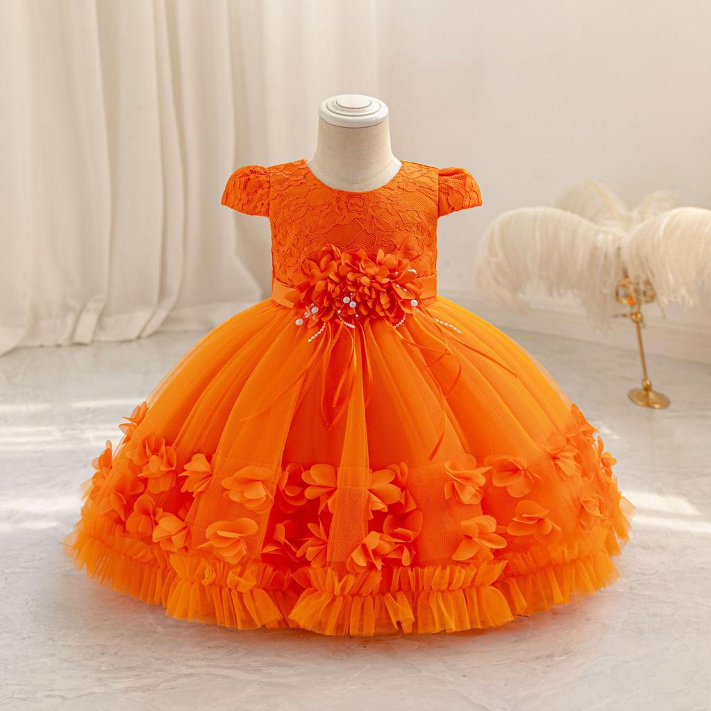 2024 High-Quality Girls' Princess Birthday and Evening Gown with Flowers