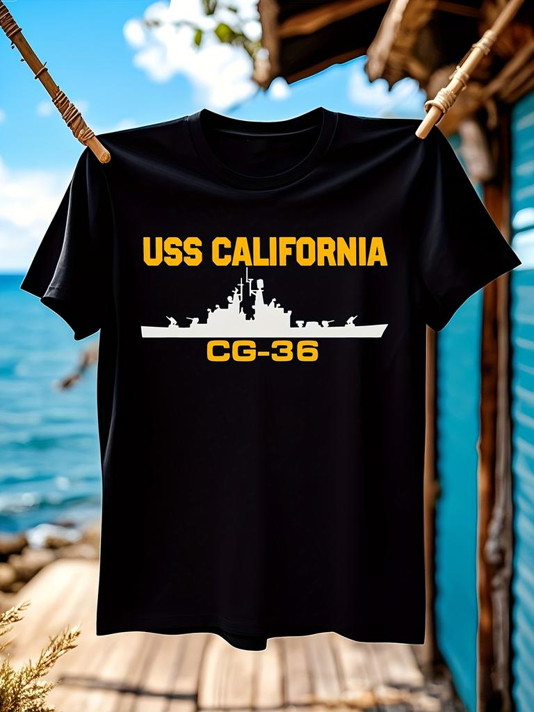 USS California CG36 Navy Ship Graphic Tshirt Black with B...