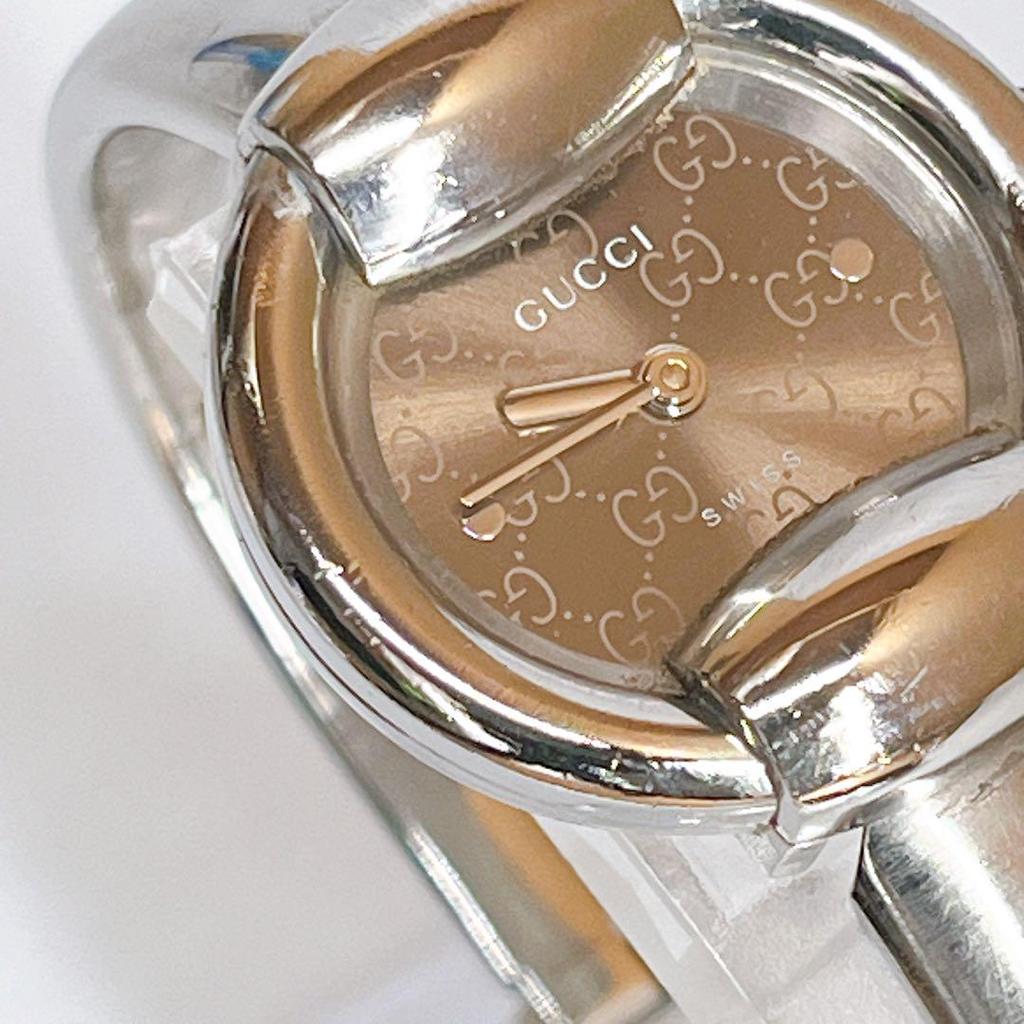 USED GUCCI 1400L Ladies Wristwatch GG Brown Silver GG