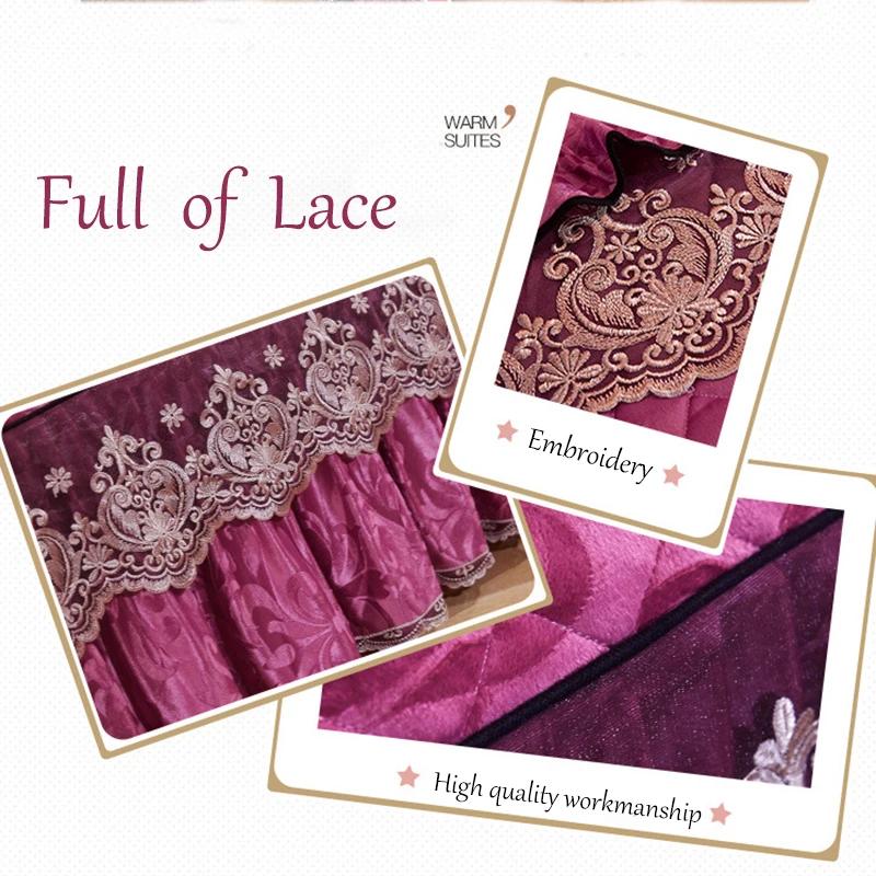 Jupe de lit en dentelle européenne, couleur unie, couvre-lit épais en velours cristal, couvre-lit King/Queen Size avec taie d'oreiller, textiles de maison