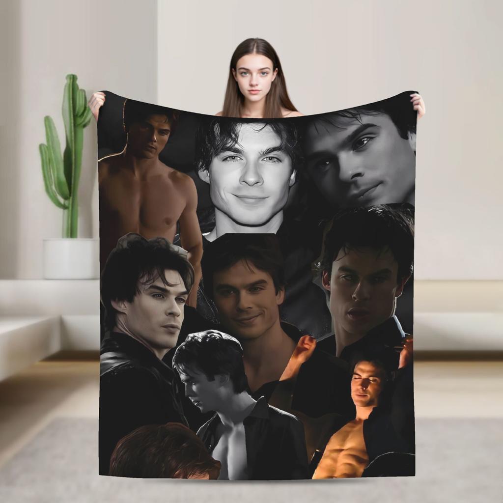 The Vampire Diaries Damon Salvatore TV Series Blanket Picnic Flannel Throw Blanket For Home Decor Soft Quality Bedspread Gift